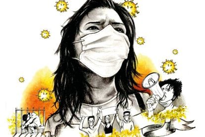 Ilustraciones creadas para el nuevo informe de Amnistía Internacional titulado 'Atreverse a defender los derechos humanos durante una pandemia'.