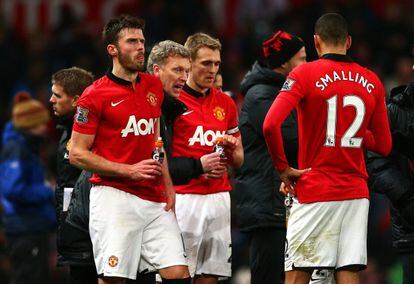 Carrick, Moyes, Fletcher y Smalling.