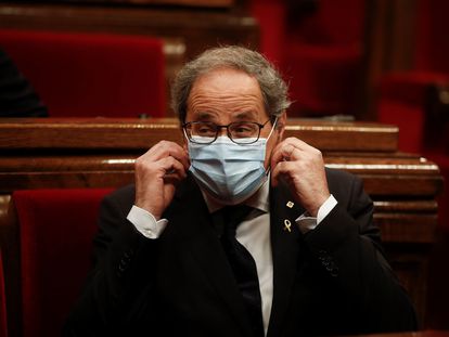 El presidente de la Generalitat, Quim Torra, durante la sesión de control en el Parlament