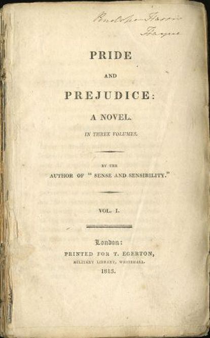 Primera página de la edición de 'Orgullo y prejuicio', de Jane Austen, del 28 de enero de 1813.