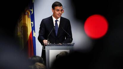 El presidente del Gobierno, Pedro Sánchez, durante el acto de conmemoración de los 25 años de relaciones entre España y Andorra.