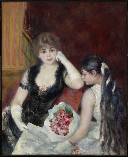 "Pasión por Renoir", primera monográfica que se celebra en España dedicada a uno de los más destacados maestros del impresonismo, presenta 31 pinturas cedidas por el Clark Art Institute. En la imagen  la obra  Palco en el teatro (En el concierto), óleo sobre lienzo (99.4 x 80.7 cm), pintado por Pierre-Auguste Renoir en 1880.