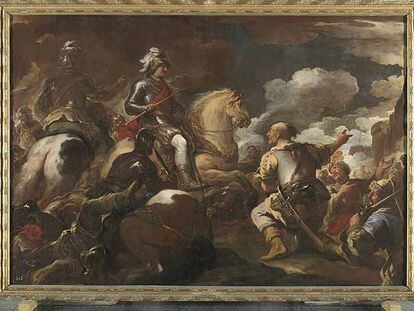 <i>Toma de una plaza fuerte</i> (1697-1700), óleo sobre lienzo de Luca Giordano, con marco de Mengs (Museo del Prado).
