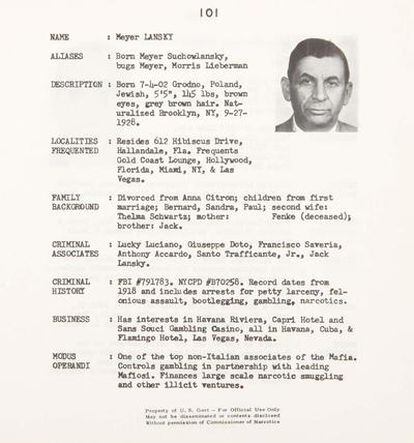 Ficha policial del mafioso Meyer Lansky.