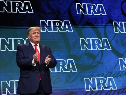 Donald Trump durante su intervención de esta tarde en la convención anual de la Asociación Nacional del Rifle en Houston, Texas.