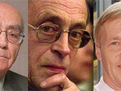 De izquierda a derecha, los escritores José Saramago y Antonio Tabucchi, candidatos en las listas portuguesas al Parlamento Europeo, y el piloto de rallies finlandés Ari Vatanen, que se presenta en Francia.
