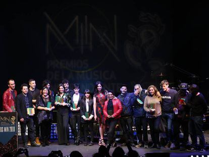 Los galardonados en los Premios de la M&uacute;sica Independiente, anoche en el Teatro Circo Price.