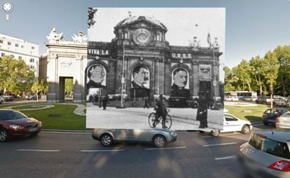 The Communist Party showing its presence on the Puerta de Alcalá.