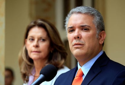 El presidente electo de Colombia, Iván Duque, junto a su vicepresidenta, Marta Lucía Ramirez.