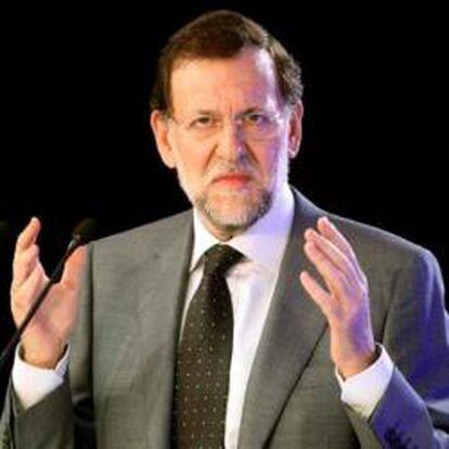 El presidente del Gobierno y líder del PP, Mariano Rajoy, durante su intervención en la XVII Unión Interparlamentaria del Partido Popular, en San Sebastián.
