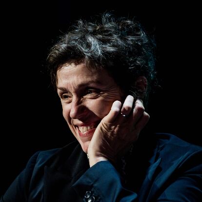 (FILES) In this file photo taken on October 14, 2019 US actress Frances McDormand gives a masterclass during the 11th edition of the Lumiere Film Festival, in Lyon, central eastern France. - Anthony Hopkins and Frances McDormand are the biggest names on the Bafta film awards shortlist, released on March 9, 2021, which includes a diverse raft of actors and directors following criticism last year. (Photo by JEFF PACHOUD / AFP)