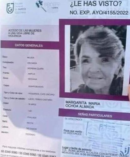 Ficha de búsqueda de Margarita María Ochoa.