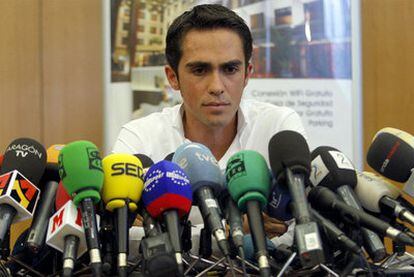 Alberto Contador, durante la rueda de prensa que dio el pasado jueves en un hotel de Pinto.