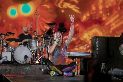 El cantante Chris Martin, durante el primer concierto de la banda este miércoles en Barcelona. 