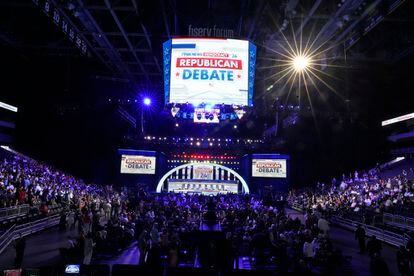 Interior del Fiserv Forum de Milwaukee, donde se celebraba el debate.
