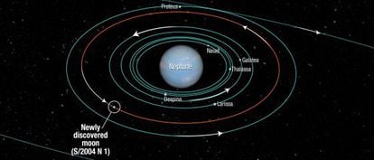 Este diagrama de la NASA muestra las órbitas de varios satélites situados cerca de Neptuno.