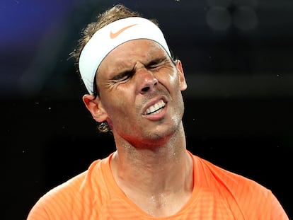 Nadal, en un instante del partido contra Tsitsipas en la Rod Laver Arena de Melbourne.