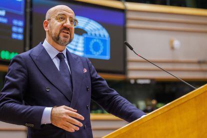 The president of the European Council, Charles Michel, this Wednesday in the European Parliament.