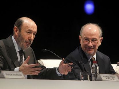 Alfredo Pérez Rubalcaba y Rodrigo Rato, en el Encuentro Financiero Internacional Bankia 2012.