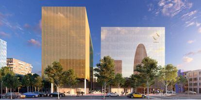 Imagen del futuro edificio de Amazon (a la izquierda), en Barcelona.