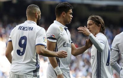 Pepe, junto a Benzema y Modric.