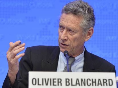 Olivier Blanchard, ex economista jefe del FMI, en una rueda de prensa en Washington. 