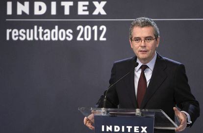 El presidente de Inditex, Pablo Isla, durante la presentación de los resultados de 2012.