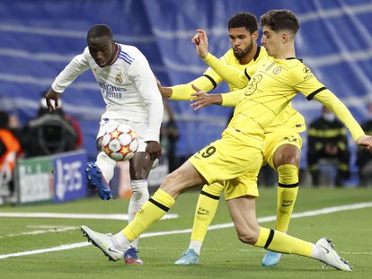 Ferland Mendy , este martes Timo Werner y Kai Havertz en el Real Madrid-Chelsea.