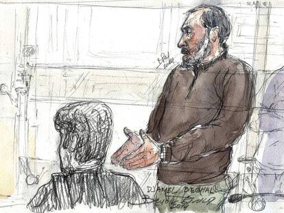 Ilustración del juicio de apelación en 2014 de Djamel Beghal  