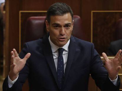 Pedro Sánchez durante la sesión de control al Gobierno de este miércoles. 