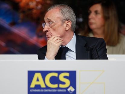 El presidente de ACS, Florentino Pérez, durante la junta de accionistas .