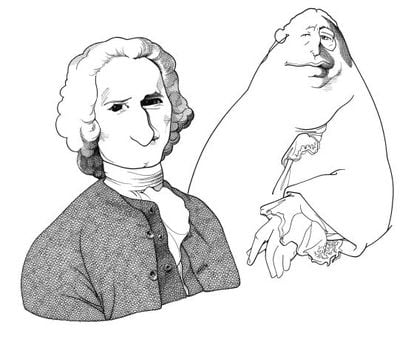 Rousseau (izquierda) y Hume, vistos por el l&aacute;piz de Loredano.