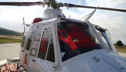 Uno de los helicópteros saboteados durante la huelga.