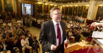 El secretario general del PSPV-PSOE, Ximo Puig, en el acto celebrado en paraninfo de la Universitat de Val&egrave;ncia.