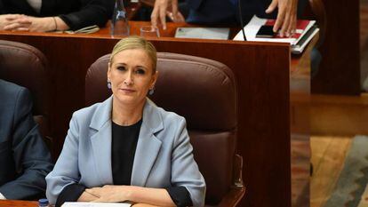 La presidenta de la Comunidad de Madrid, Cristina Cifuentes, durante el debate del proyecto de presupuestos regionales.