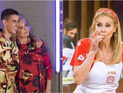 A la izquierda, El Cejas y Mila Ximénez, en ‘GH VIP’. A la derecha, Ana Obregón en 'MasterChef Celebrity'. En vídeo, una promoción del programa de TVE.