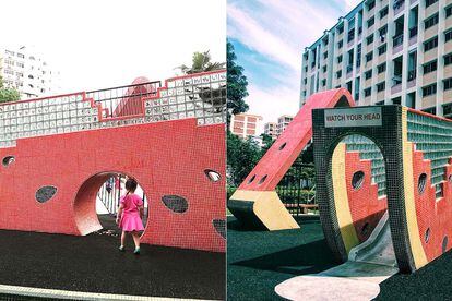 Desde los años 80, el Tampines Central Park (Singapur) alberga esta original instalación inspirada en una sandía y elaborada como un mosaico.
