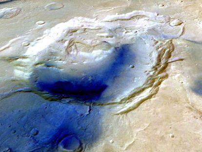 Imagen de datos topográficos de la depresión Eden, en el hemisferio norte de Marte, que pudo ser un supervolcán.