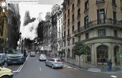Gran Vía. A hit close to the Telefónica building, then the tallest in Madrid and a landmark for Franco’s gunners