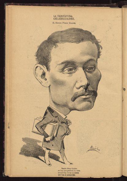 Caricatura de Benito Pérez Galdós de la exposición en la Biblioteca Nacional.