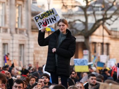 Protesta en Londres el día 26 contra la invasión en Ucrania.