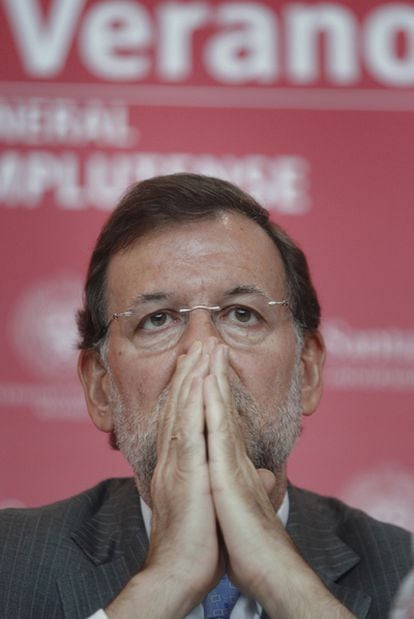 Mariano Rajoy, presidente del PP, durante la inauguración del curso "Políticas públicas para la libertad y el progreso", el 26 de julio de 2010.