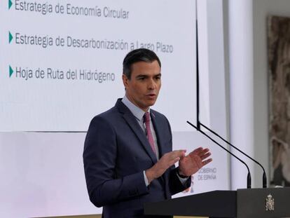 El presidente del Gobierno, Pedro Sánchez, durante su intervención para hacer balance del curso político.