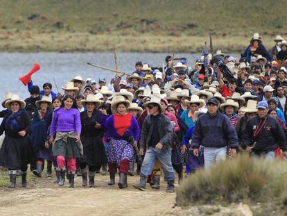 Manifestación en contra del proyecto minero de Conga, en la región peruana de Cajamarca.