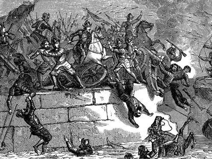 Las tropas de Hernán Cortés se enfrentan a las aztecas en Tenochtitlán. En vídeo, el presidente de México exige disculpas al Felipe VI y al Papa por la conquista.