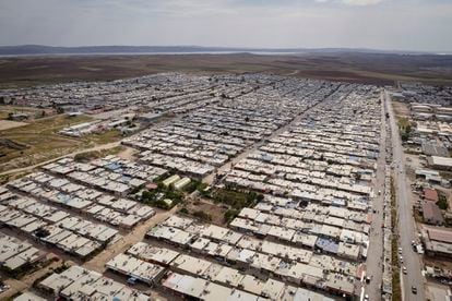 Una imagen captada con dron del campo de refugiados sirios de Domiz, donde viven 38.000 personas.