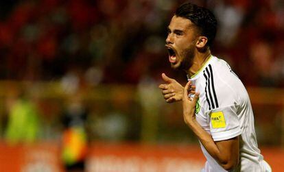 Reyes celebra su gol contra el conjunto trinitense