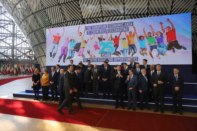 Foto de grupo de los líderes europeos, el 22 de marzo de 2019 en Bruselas.