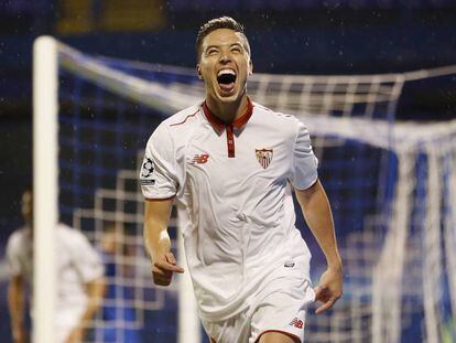 Nasri celebra su gol al Dinamo de Zagreb. 