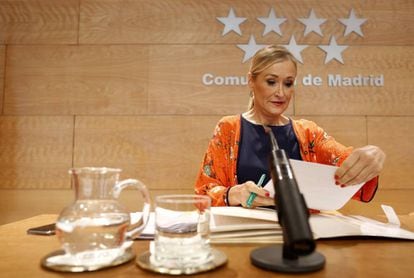 Cristina Cifuentes comparece ante la prensa el pasado 29 de agosto.